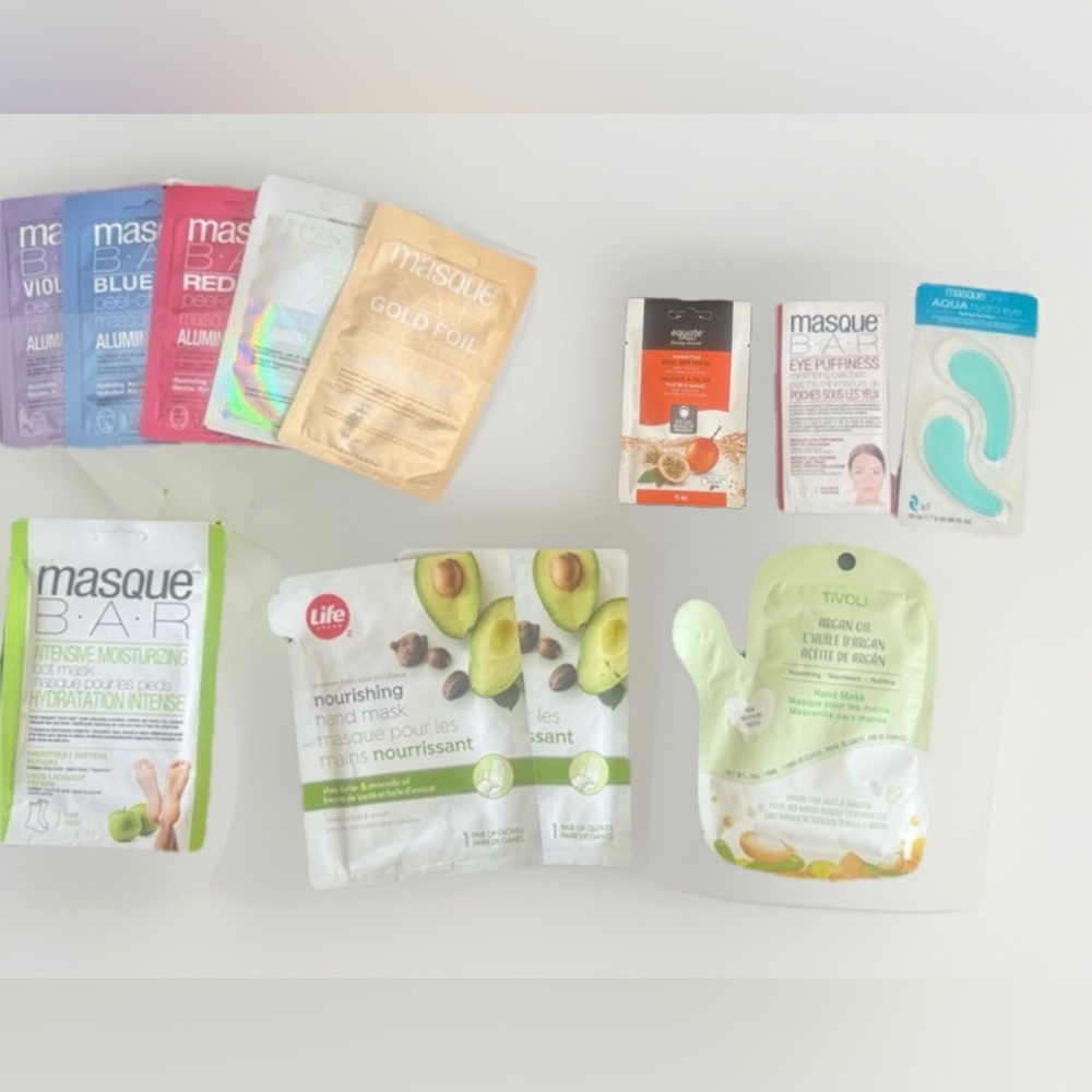 Beauty Sheet Face Masks Plus Hand/Eye/Foot Masks, Spa/Self Care Set 12 Items